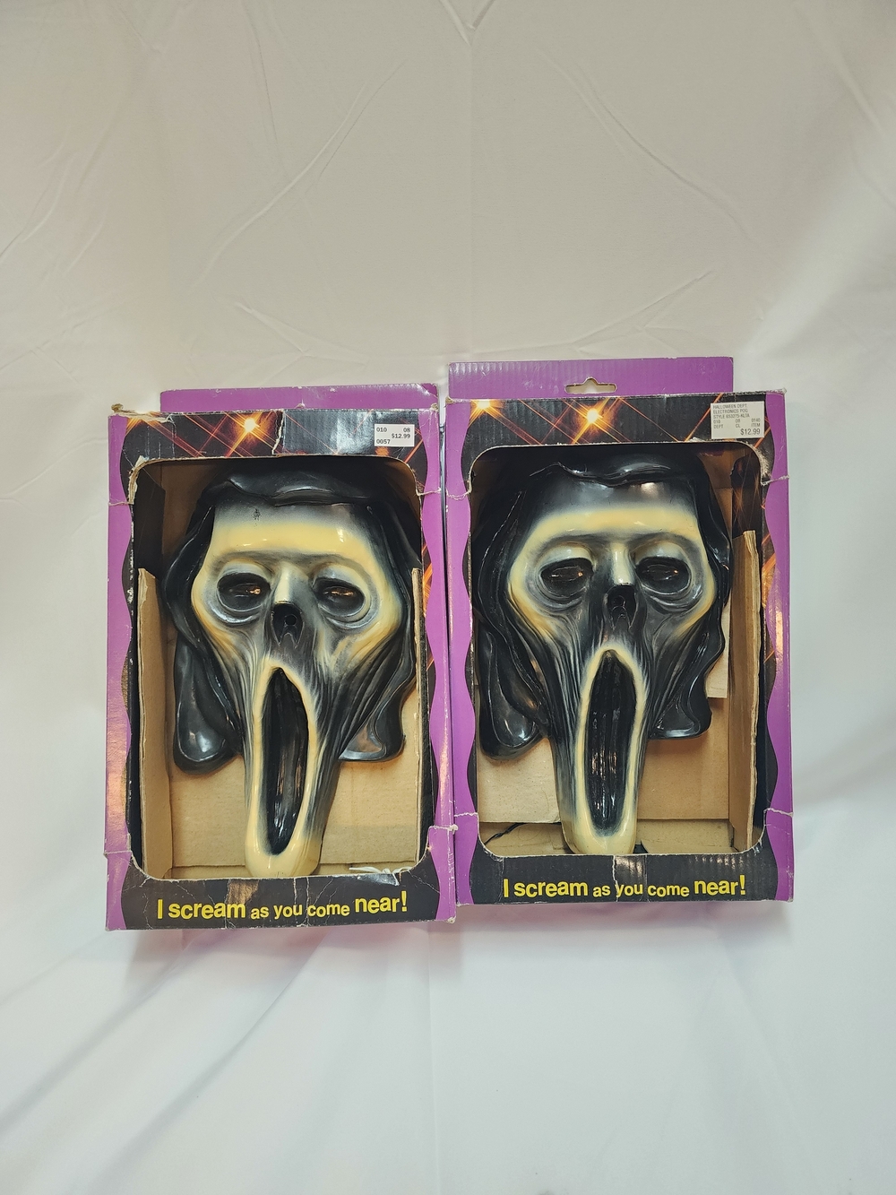 Vintage 1996 Scary 3D Motion Scream Mask Pair - Black and Cream Horror Masks